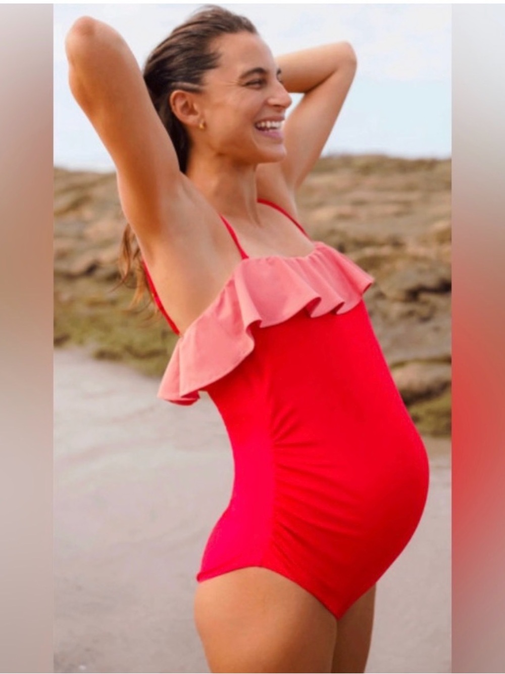 Hatch Bright Red and Pink Maternity Swim One-Piece